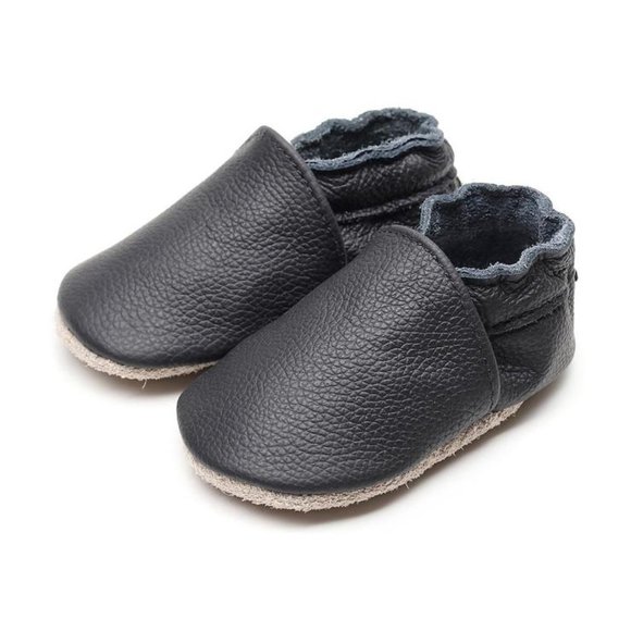 BLACK BABY TODDLER LEATHER SHOES / MOCCASINS - Picture 2 of 3